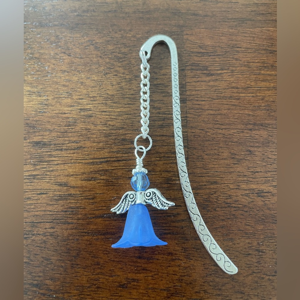 Handmade Medium Blue Angel Fairy Bookmark with Silver Tone Hook - ideal Gift